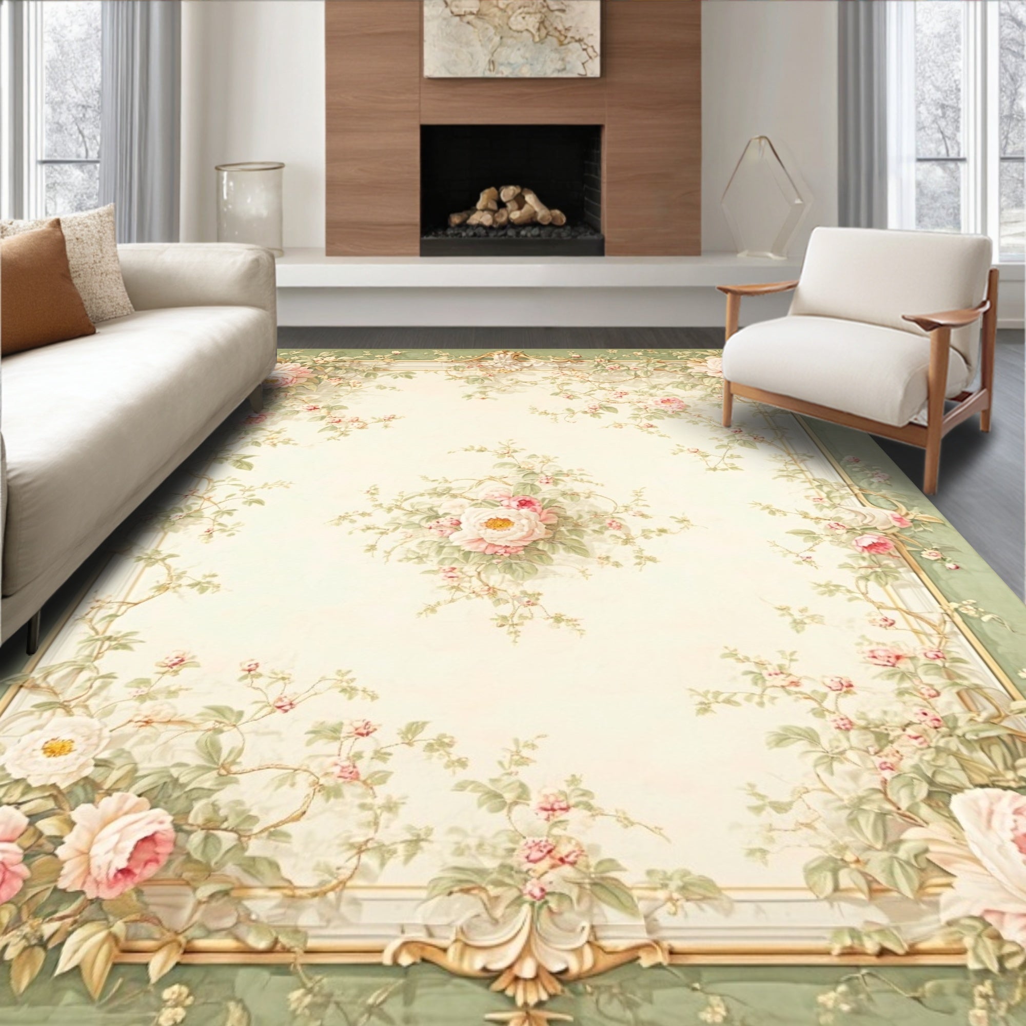 Vintage Pink Floral Swirls Rug