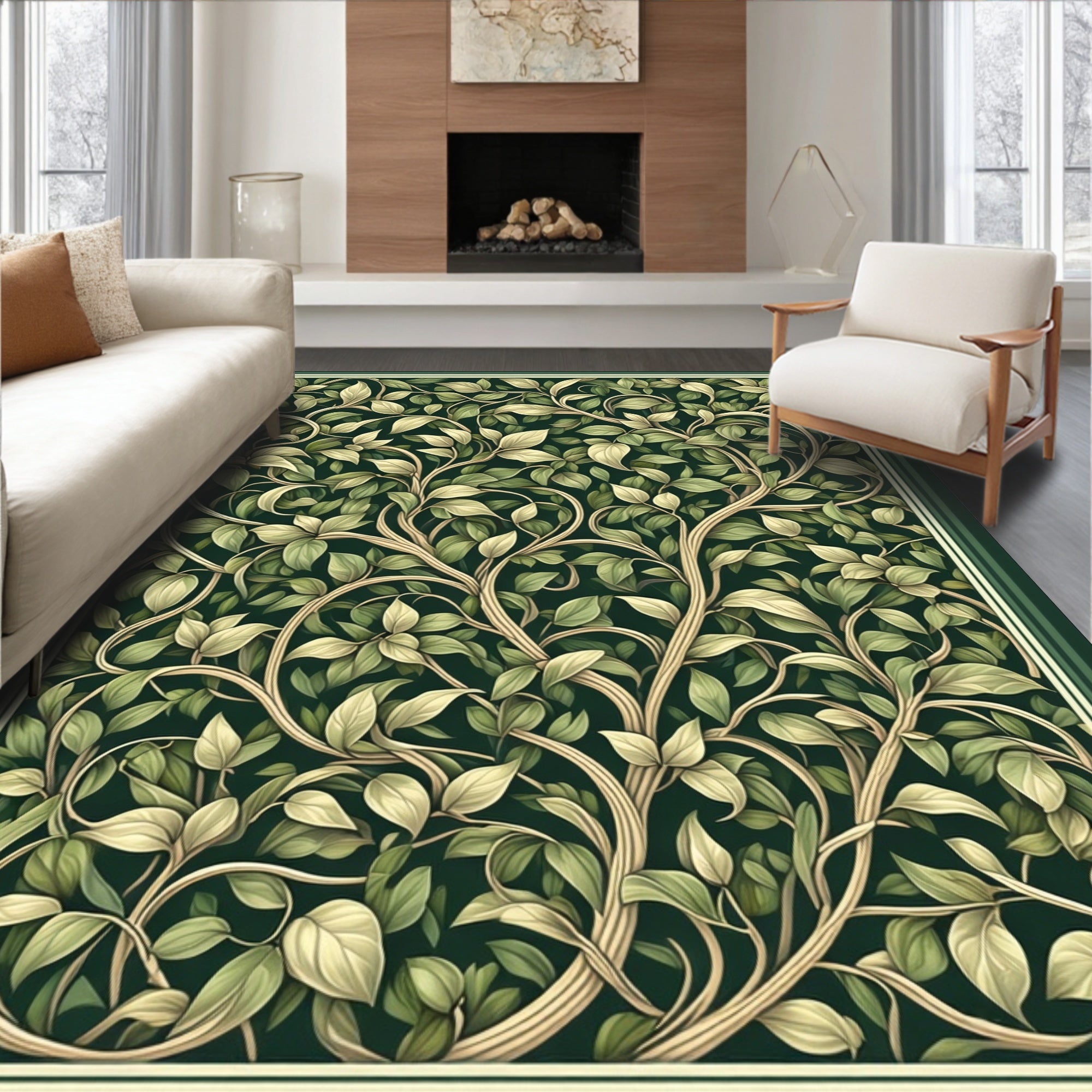 Classic Green Botanical Vine Rug