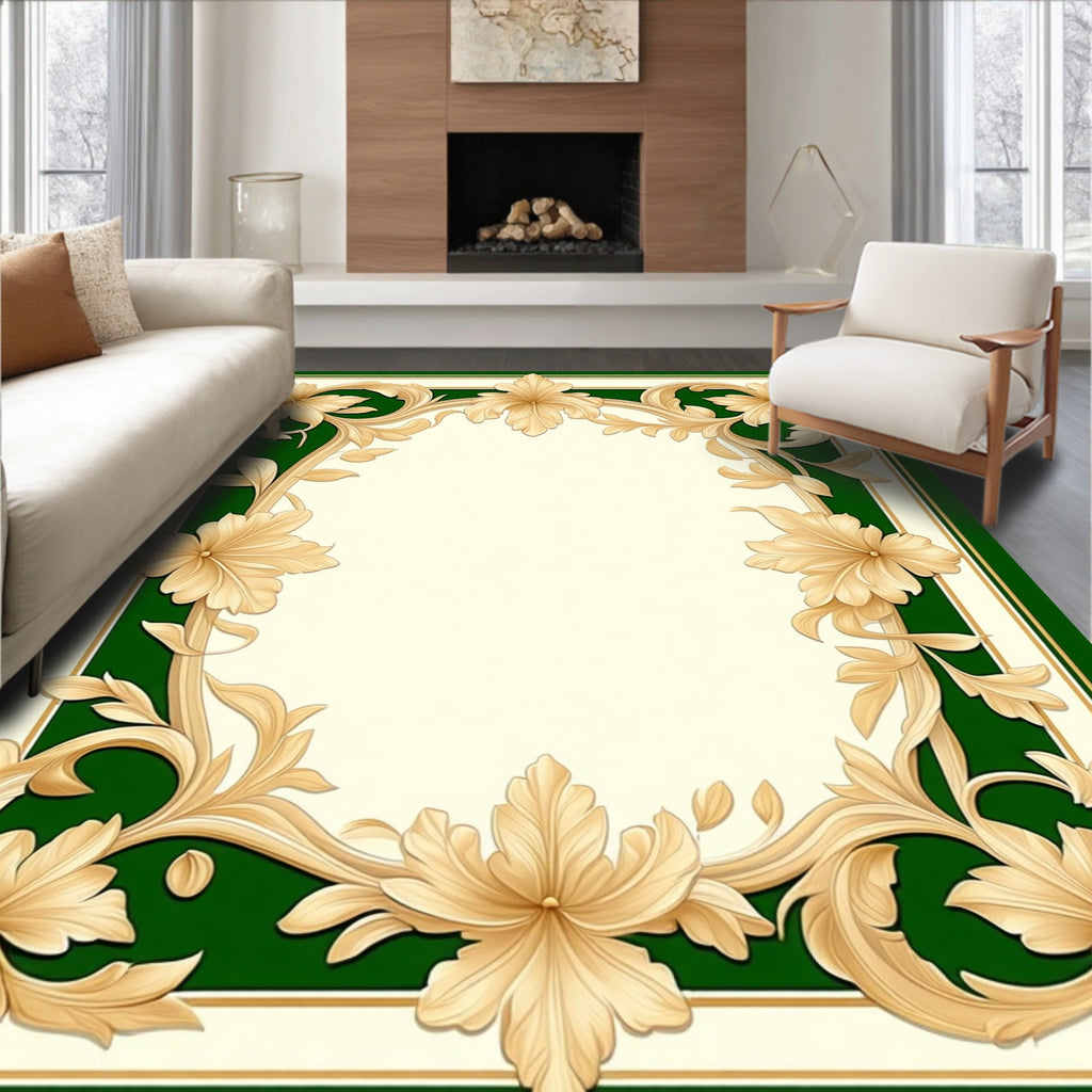 Elegant Gold Floral Scroll Design Rug
