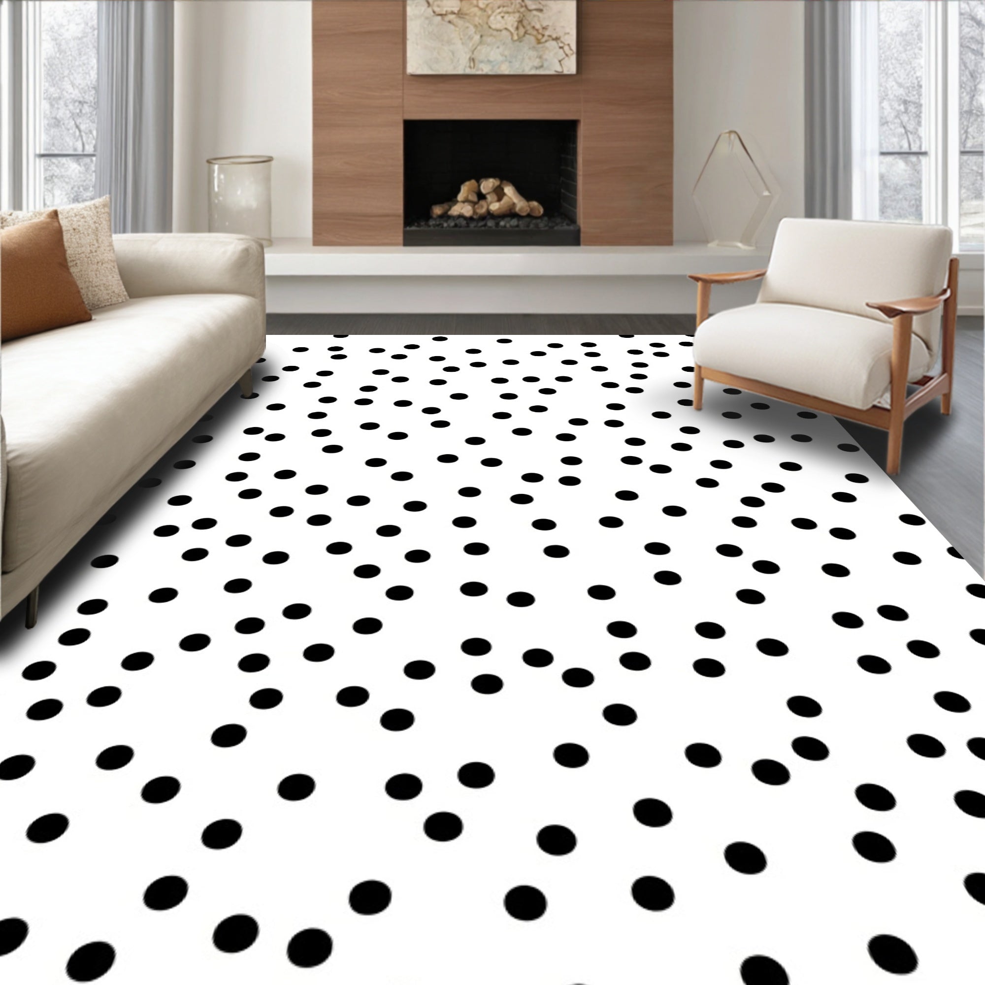 Scattered Black Dot Pattern Rug