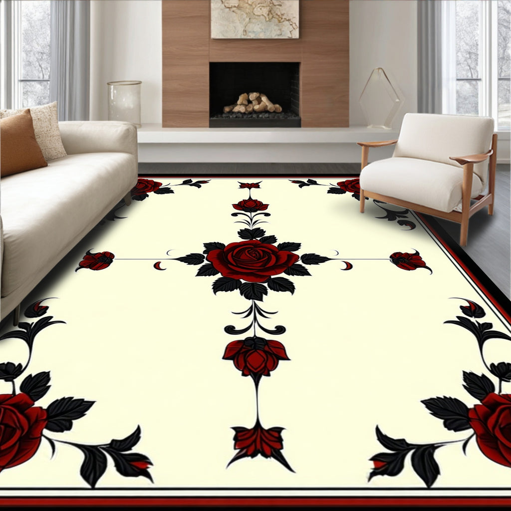 Gothic Red Rose Lace Pattern Rug