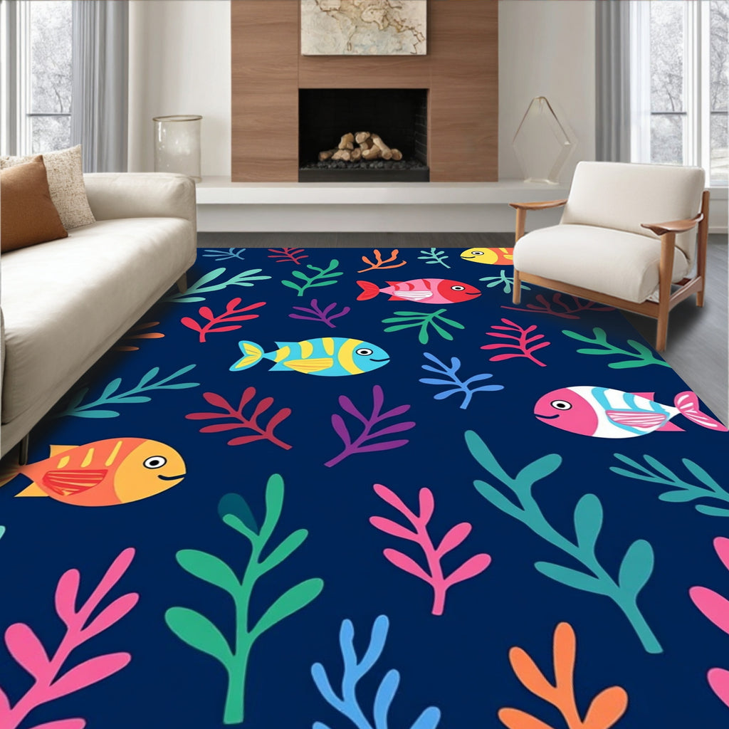 Colorful Fish Ocean Plant Pattern Rug