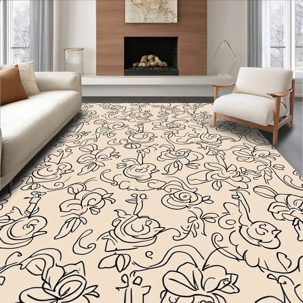 Whimsical Floral Outline Pattern Rug