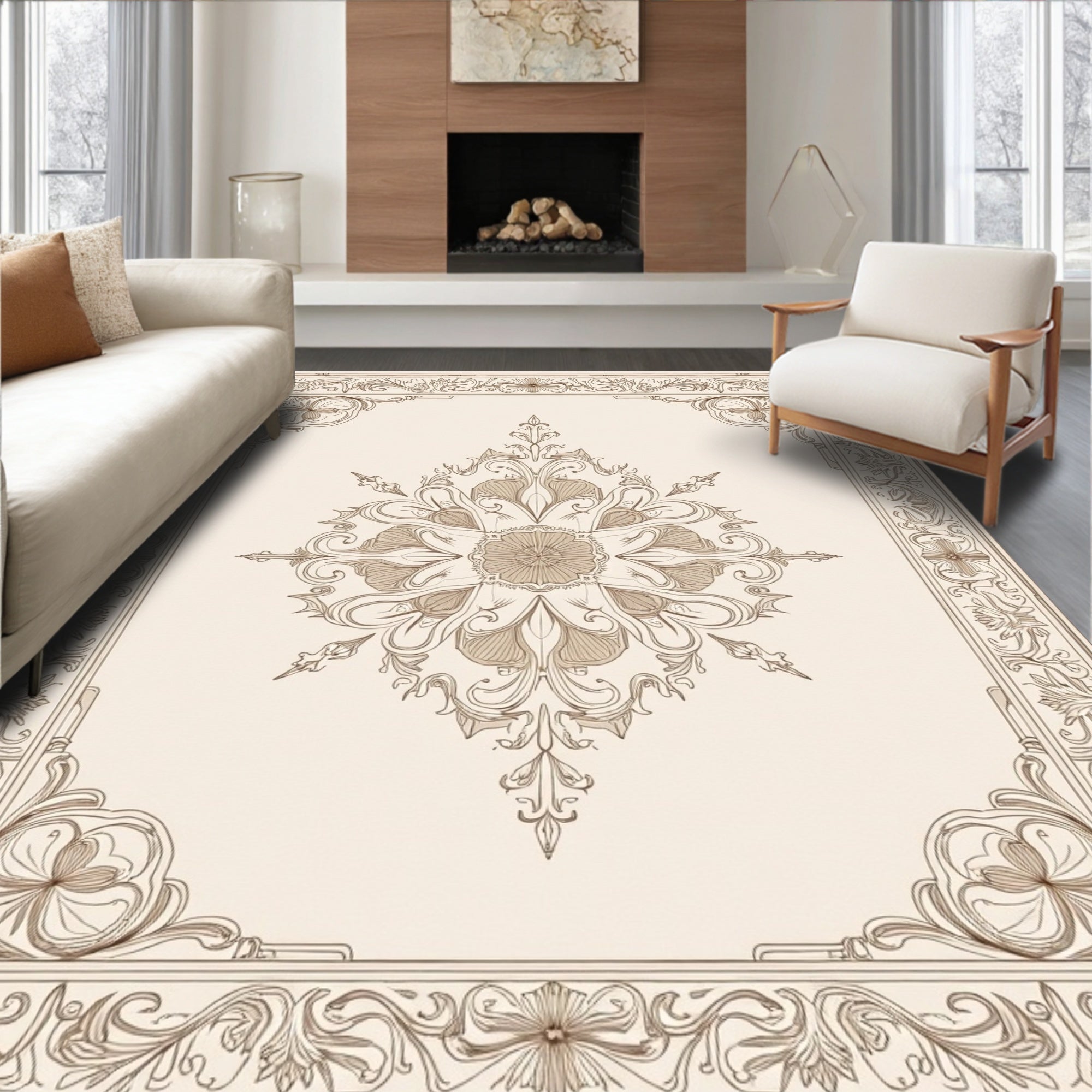 Vintage Floral Mandala Scrollwork Design Rug