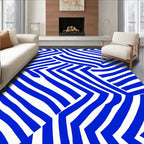Abstract Blue White Geometric Lines Rug