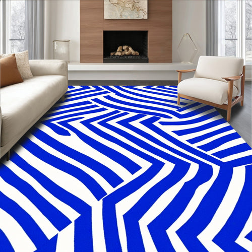 Abstract Blue White Geometric Lines Rug