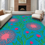 Bold Floral Pattern On Teal Background Rug