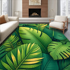 Lush Green Tropical Leaf Pattern Rug