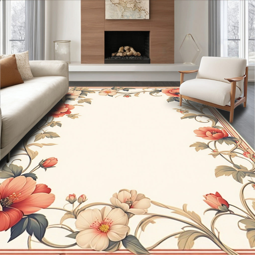 Vintage Floral Vine Border Rug