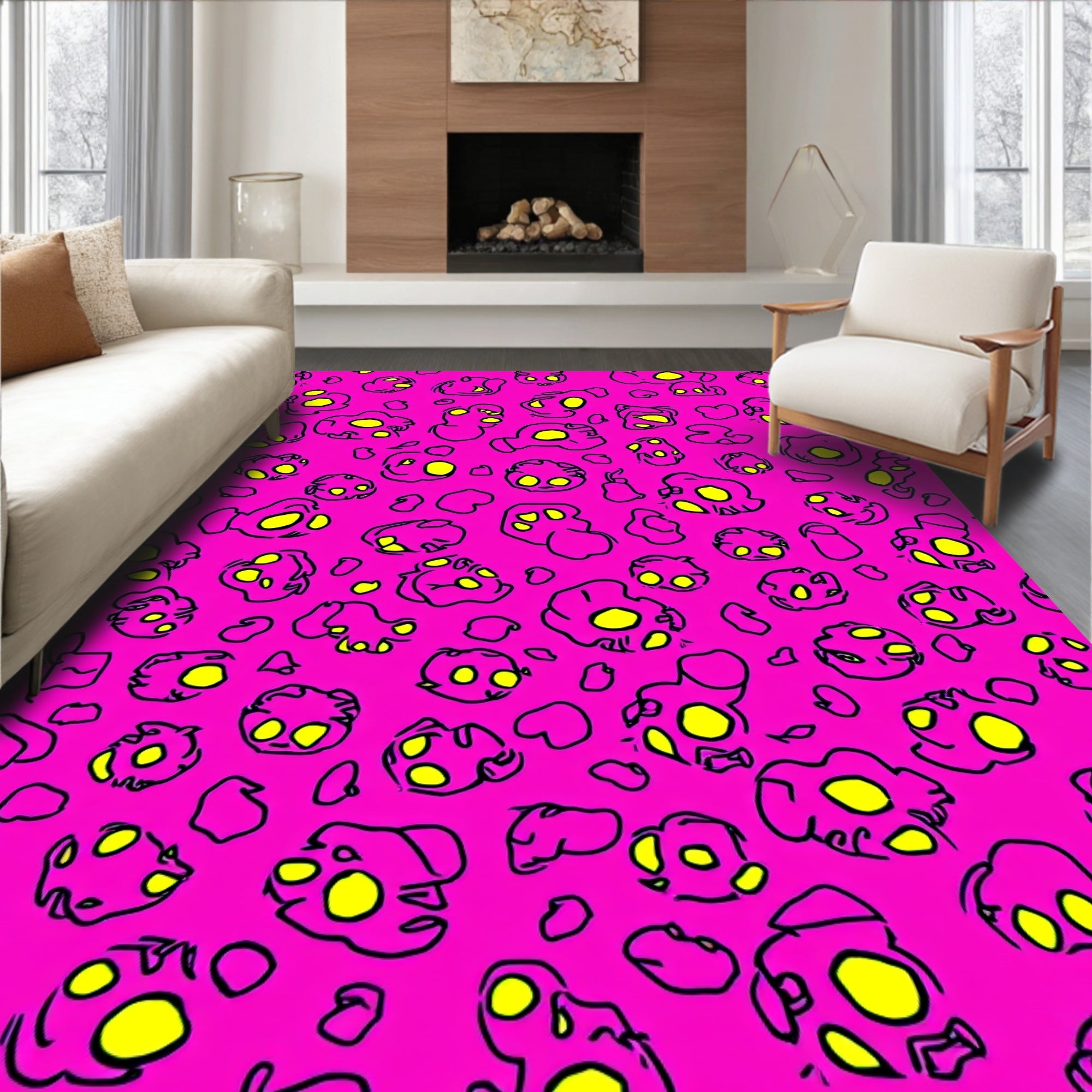 Pink Yellow Hand-Drawn Organic Shapes Rug