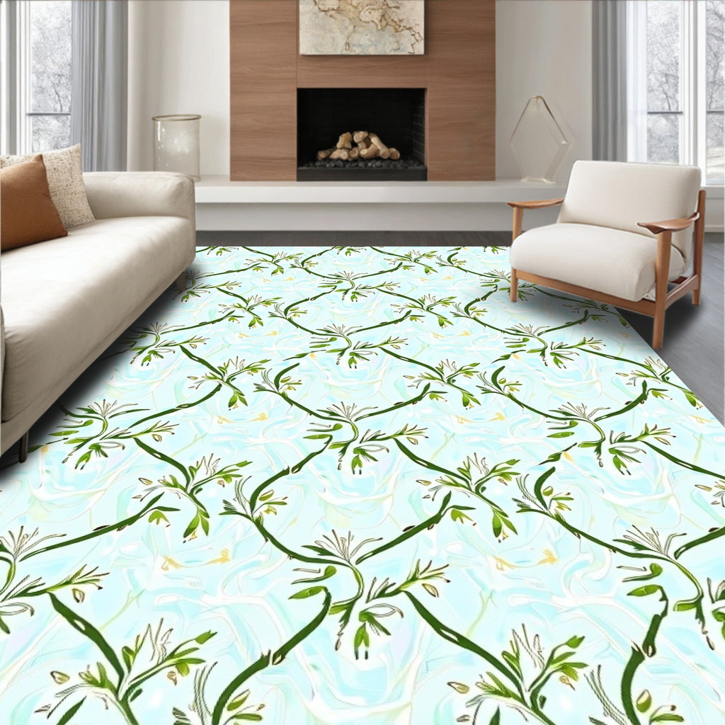 Light Blue Swirl Botanical Vine Rug