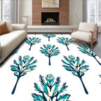 Teal Cream Navy Floral Fountain Rug