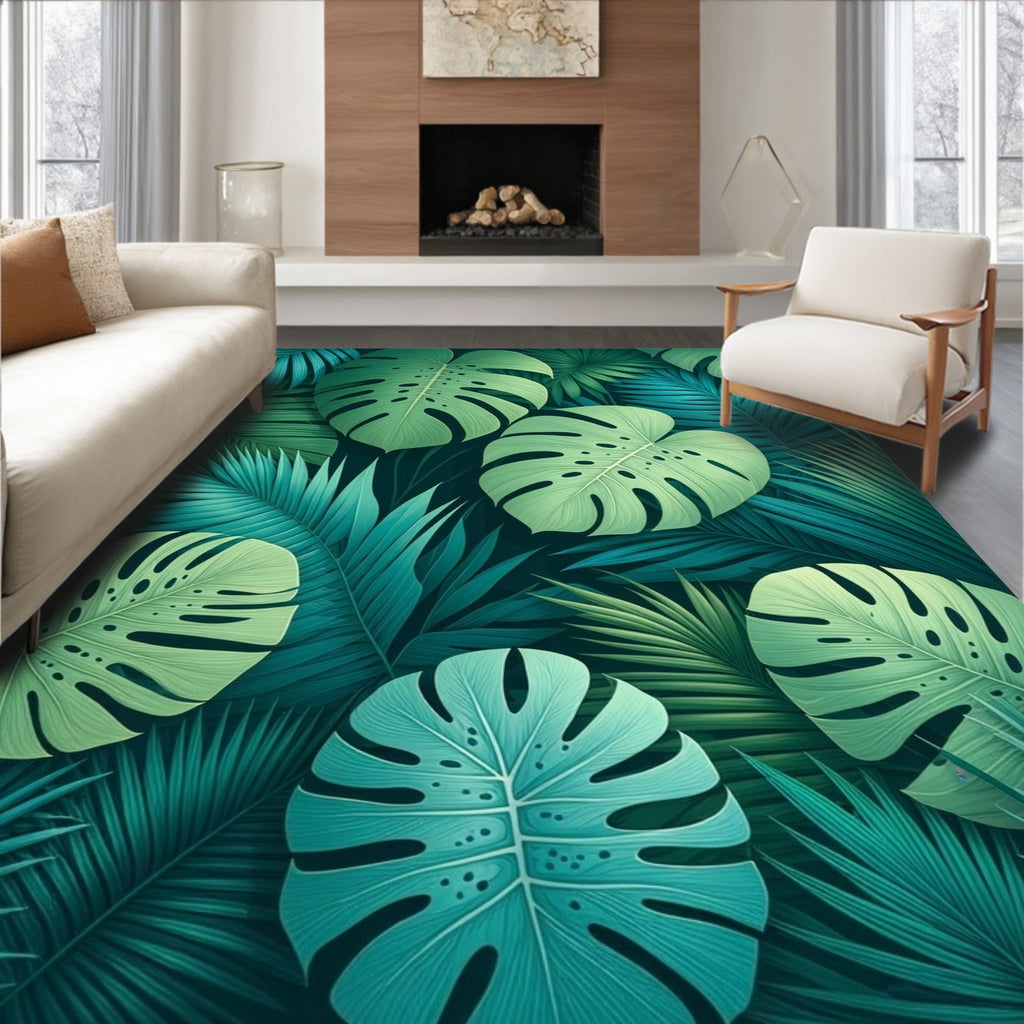Lush Tropical Leaf Pattern Rug