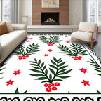 Classic Green Red Branch Floral Rug