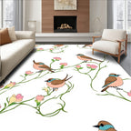 Chirpy Birds Blooming Branches Pattern Rug