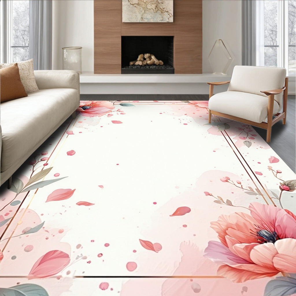 Soft Bloom Watercolor Floral Design Rug