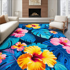 Vibrant Tropical Hibiscus Floral Pattern Rug