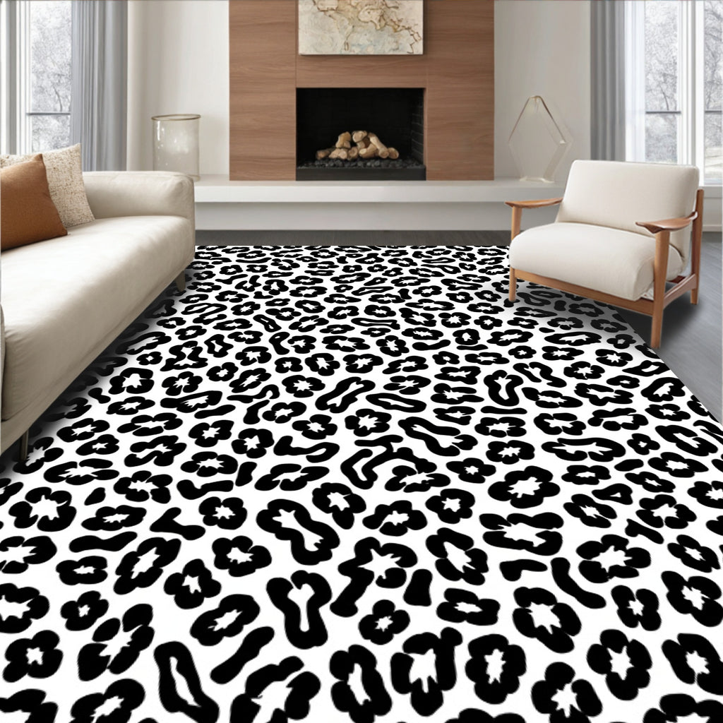 Classic Black White Animal Print Rug
