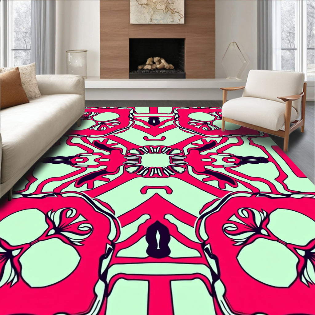 Bold Pink Geometric Floral Pattern Rug