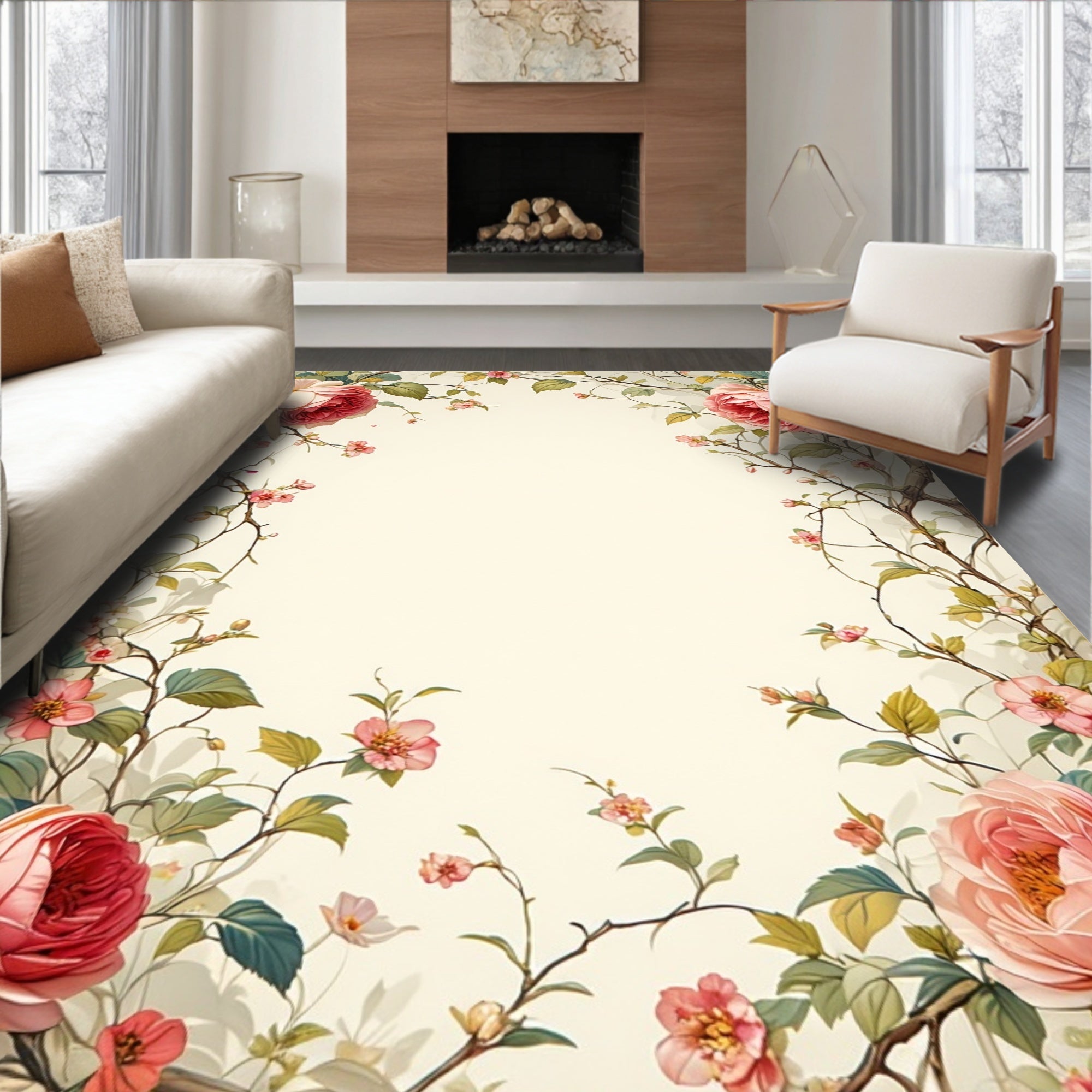 Vintage Rose Blossom Border Rug