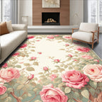 Soft Pink Rose Garden Pattern Rug