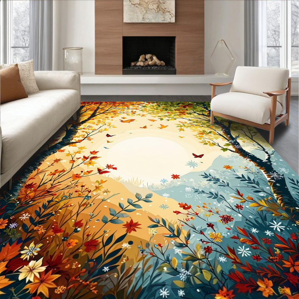Four Seasons Vibrant Nature Scene Rug
