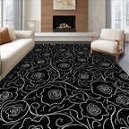 Bold Floral Outline Black White Design Rug