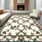 Floral Trellis Beige Pattern Design Rug