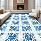 Classic Blue And White Floral Pattern Rug