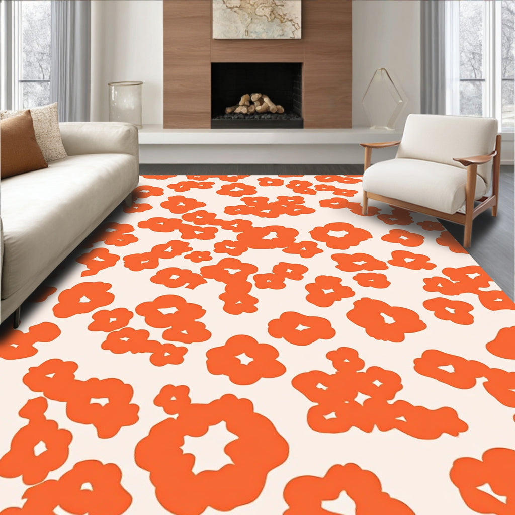 Abstract Orange Floral Pattern Rug