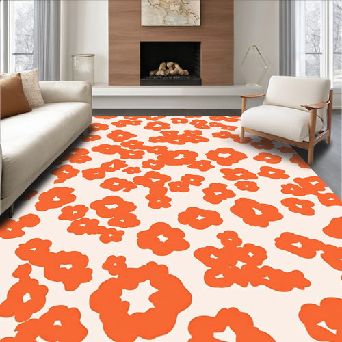 Abstract Orange Floral Pattern Rug