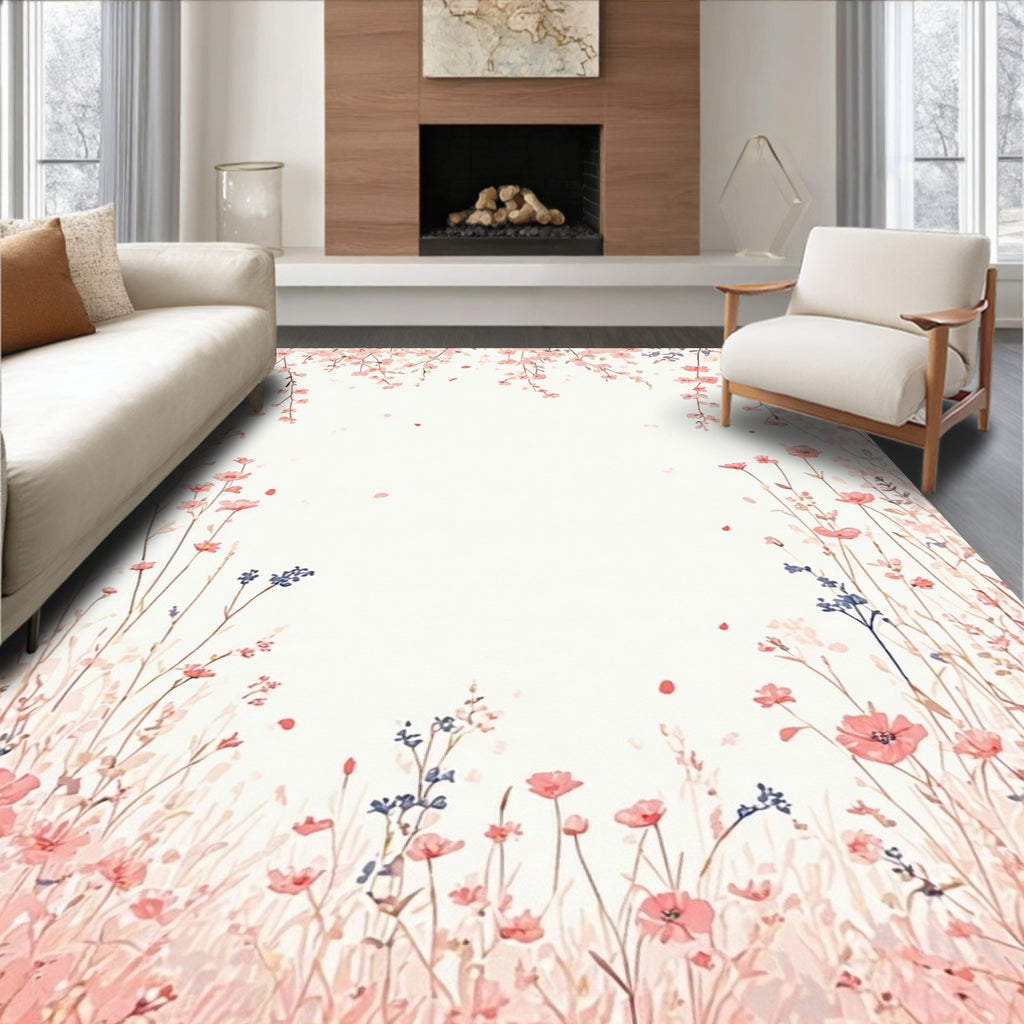 Delicate Pink Floral Scene Rug