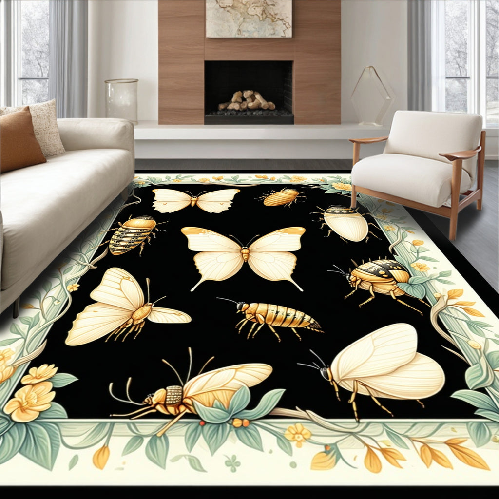 Nature Insects Butterflies Floral Border Rug