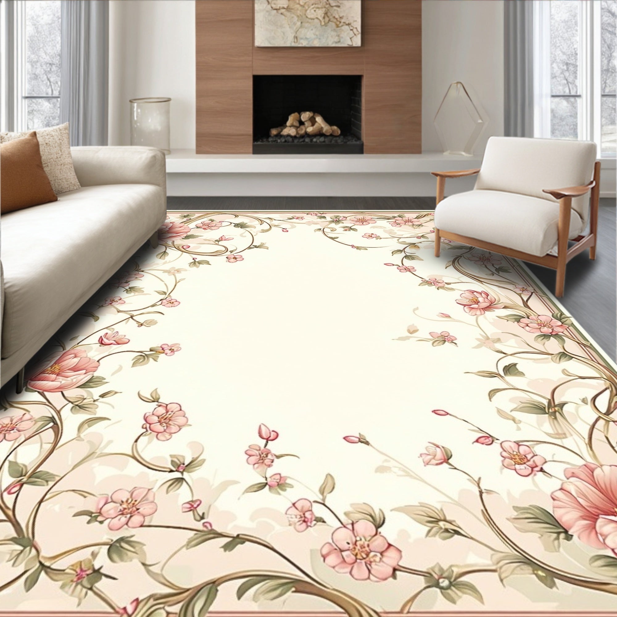 Vintage Floral Vine Scroll Pattern Rug