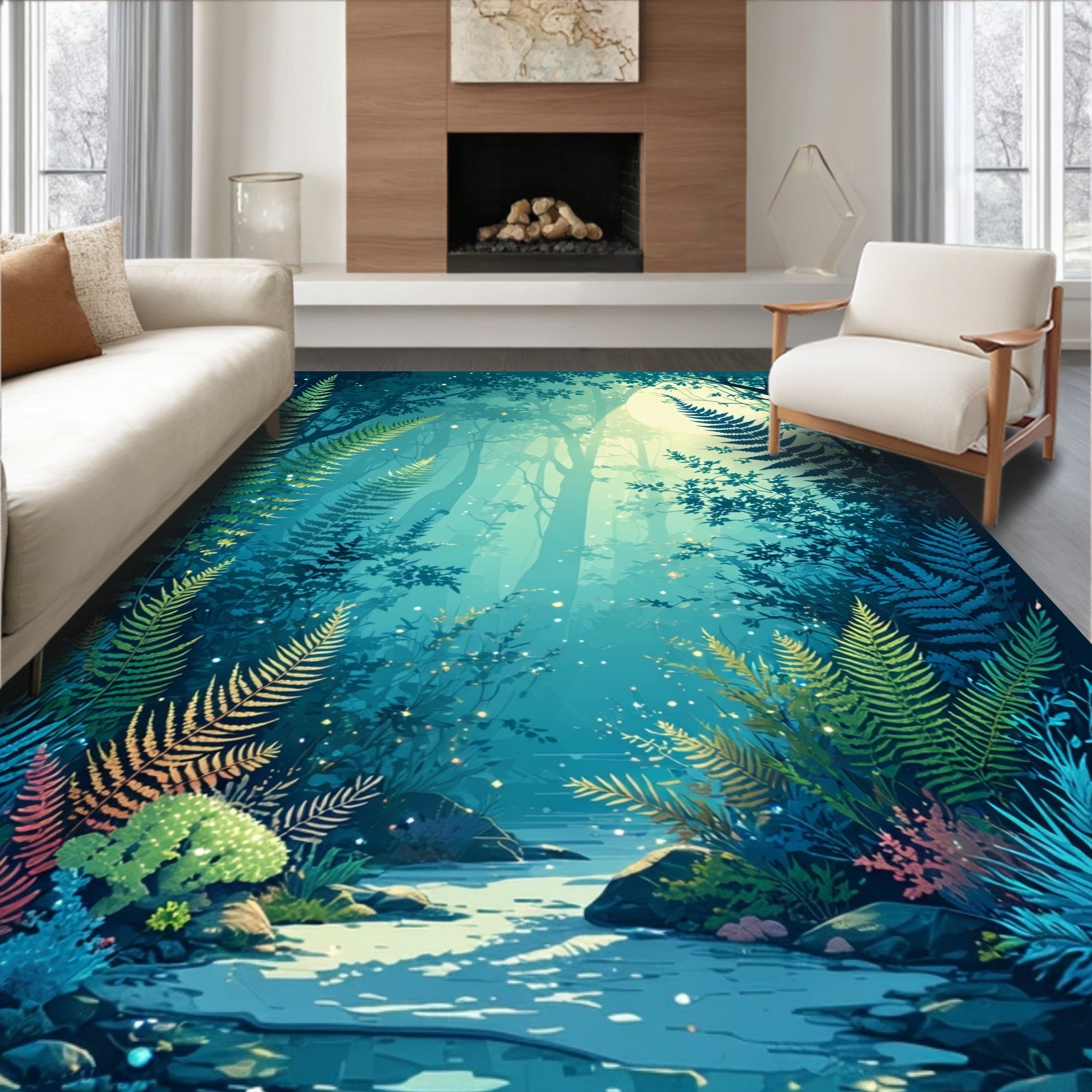 Enchanted Forest Fern Pattern Rug
