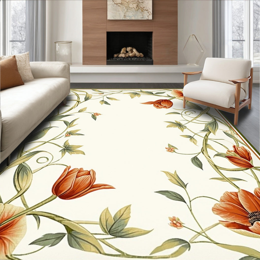 Vibrant Floral Vines Border Rug