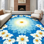 Radiant Blue Daisy Mandala Design Rug