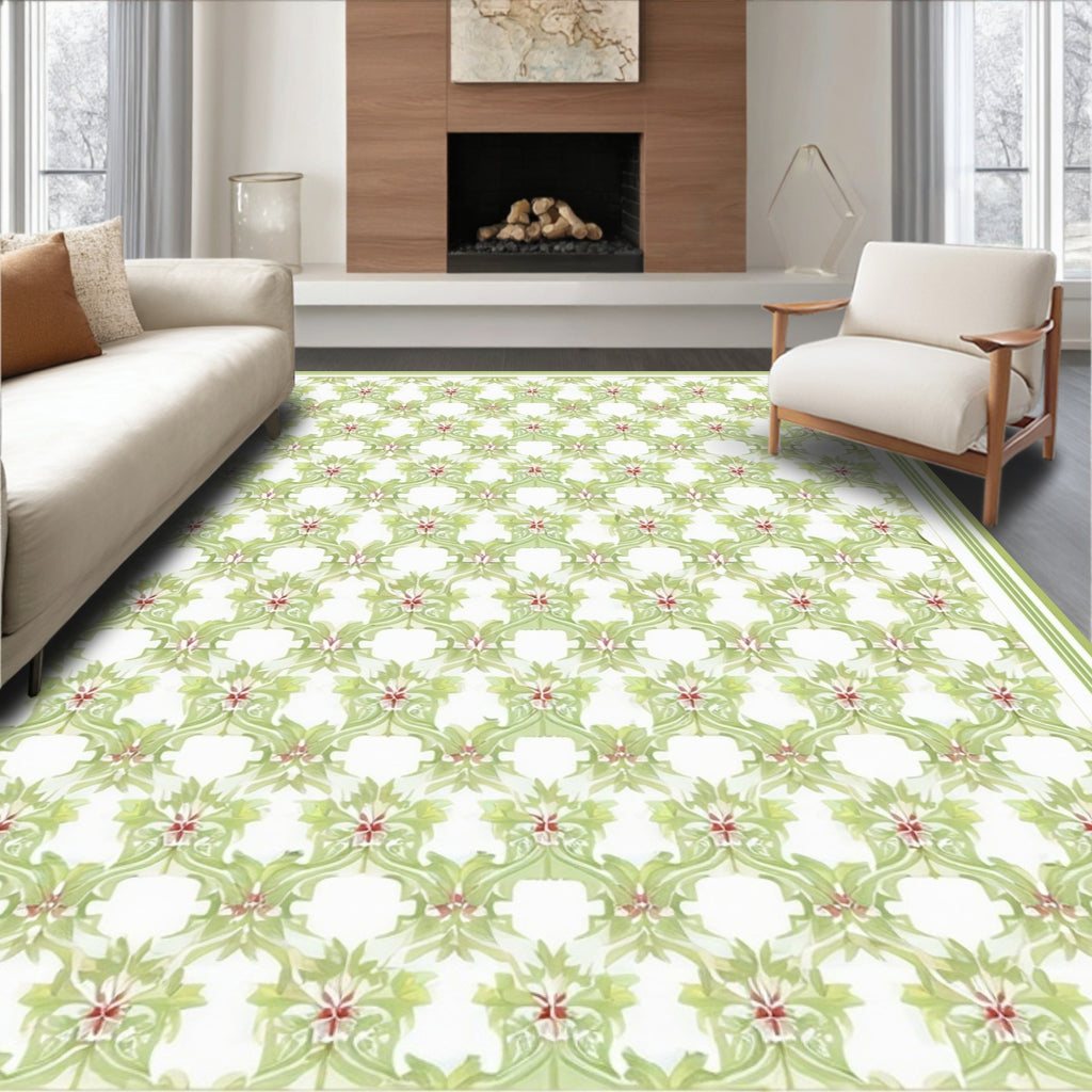 Green Floral Intertwined Elegant Pattern Rug