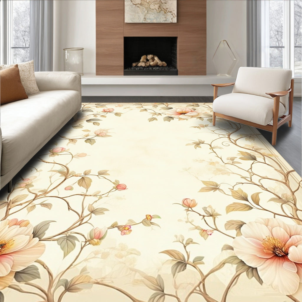 Soft Floral Vine Scrollwork Pattern Rug
