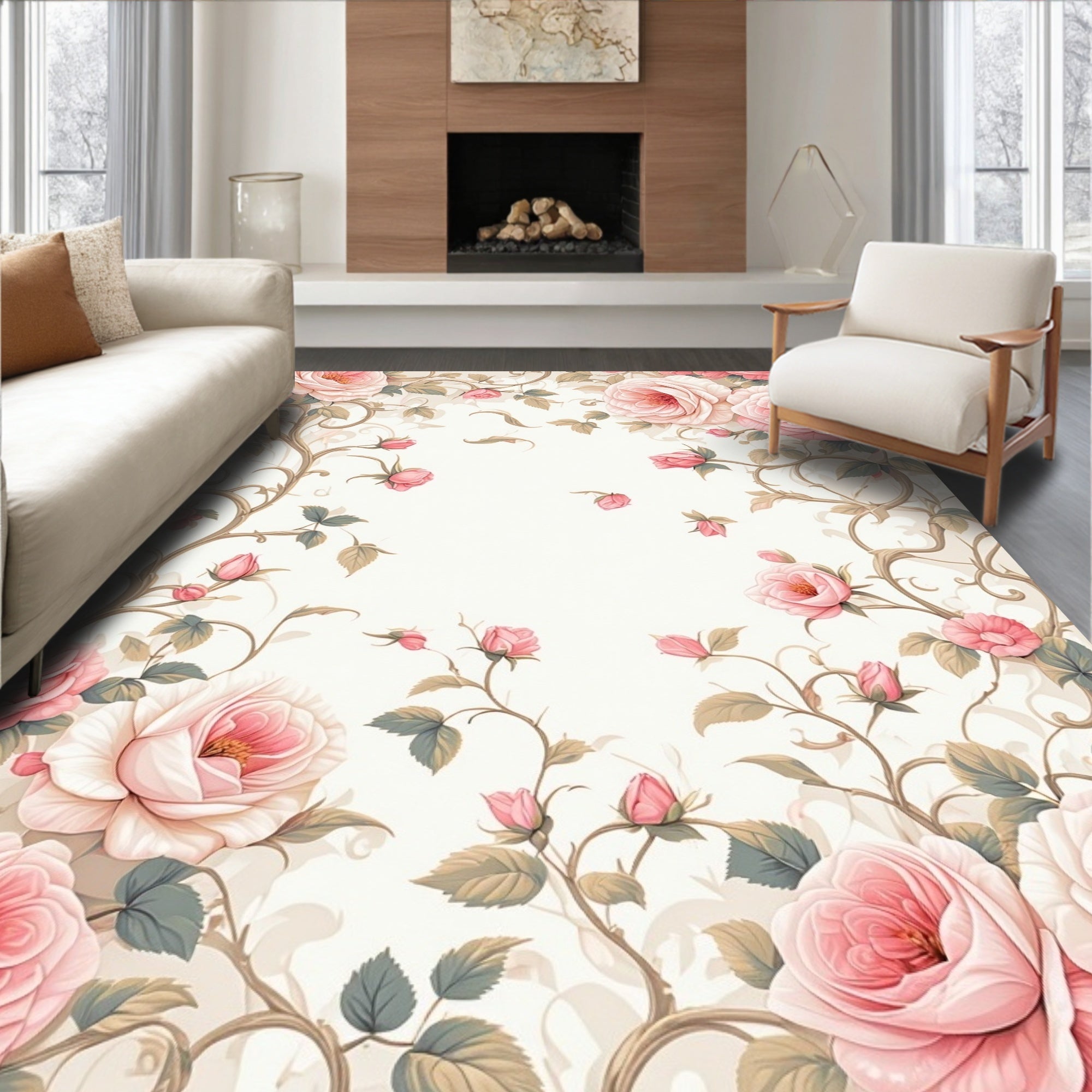 Vintage Rose Vine Floral Pattern Rug
