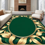 Art Nouveau Gold Leaf Green Floral Design Rug