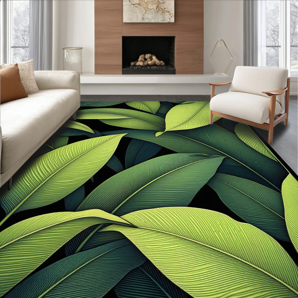 Lush Green Leaf Pattern Design Rug