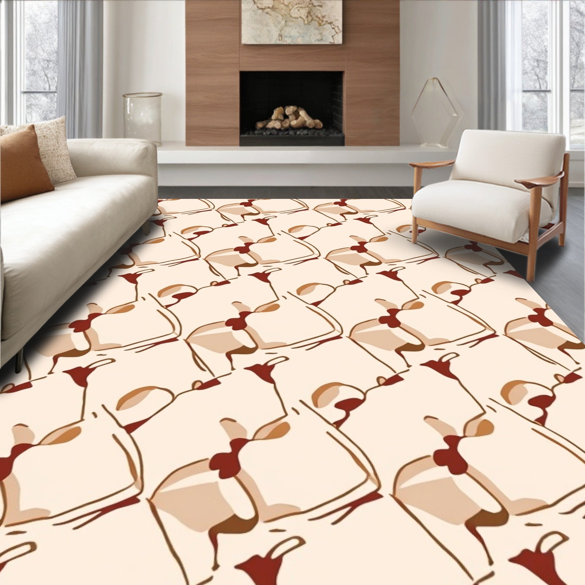 Abstract Beige And Brown Shapes Rug