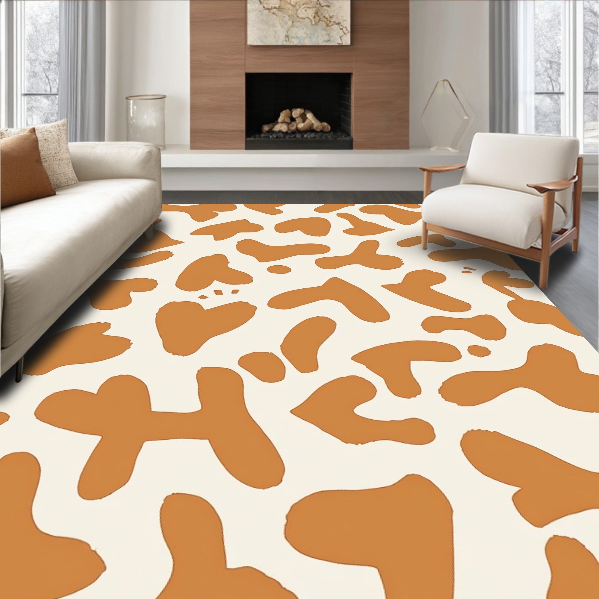 Abstract Terracotta Blob Pattern Rug