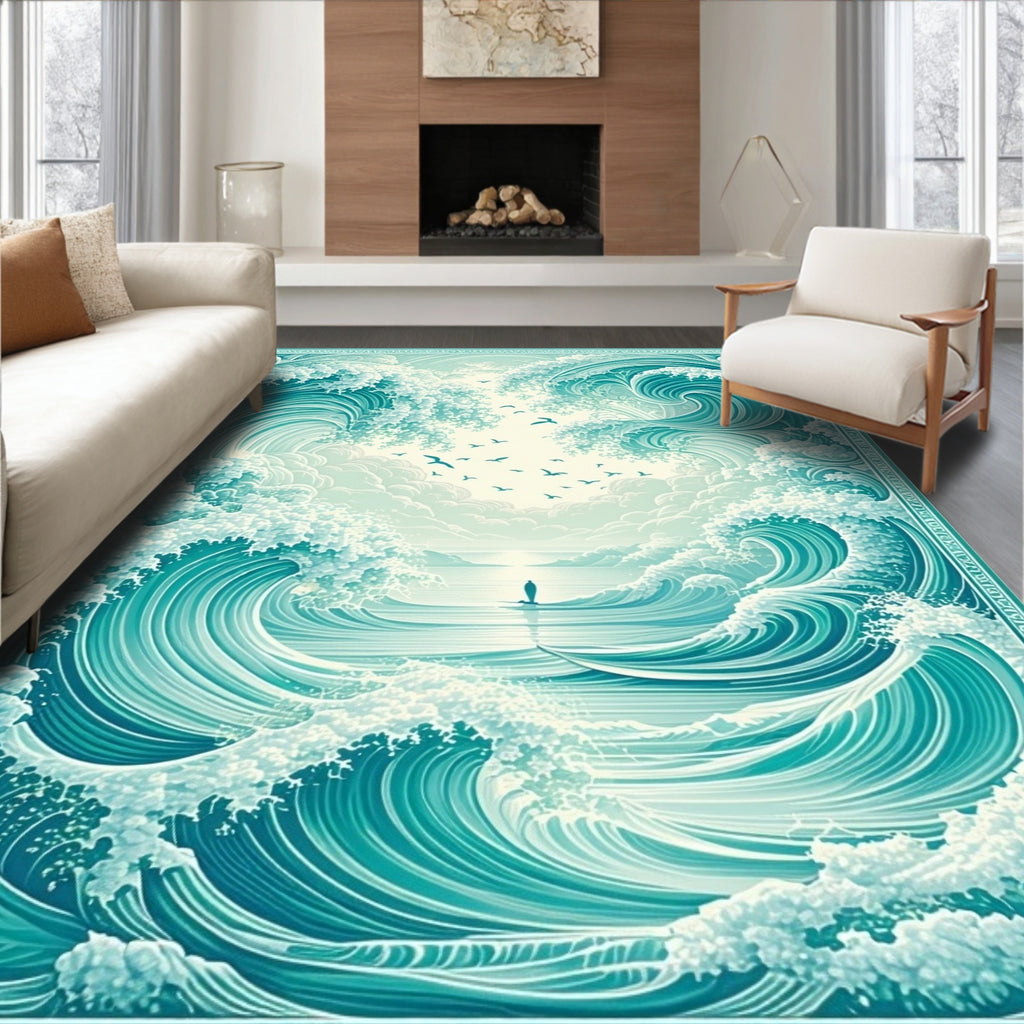 Oceanic Waves Motion Pattern Design Rug