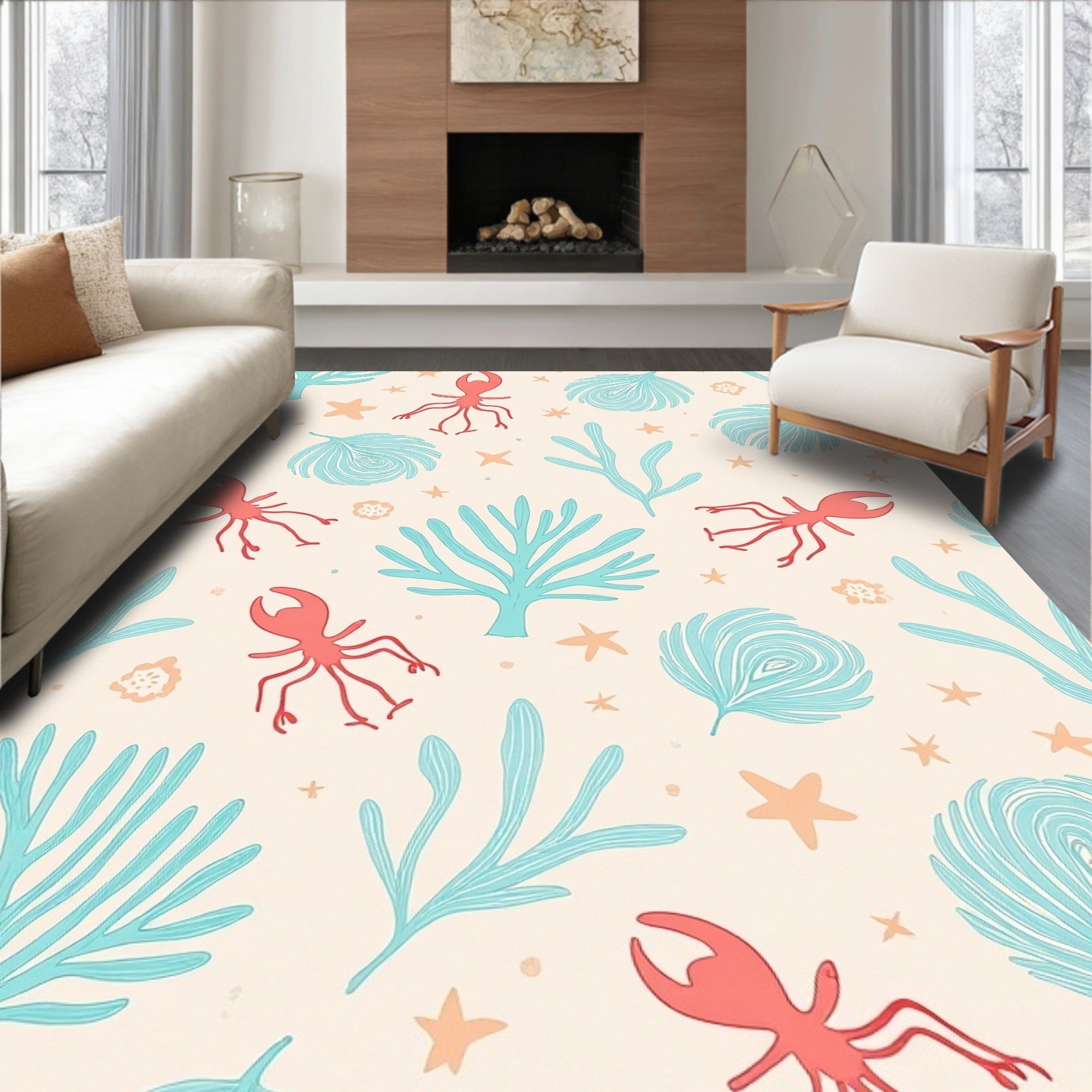 Undersea Creatures Coral Reef Pattern Rug