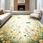 Whimsical Dragonfly Floral Garden Scene Rug
