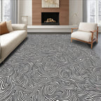 Black White Abstract Swirl Pattern Rug