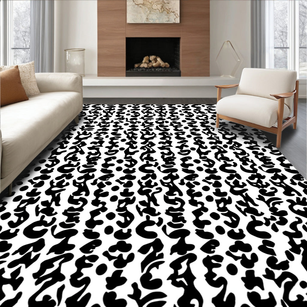 Abstract Black White Organic Spots Rug