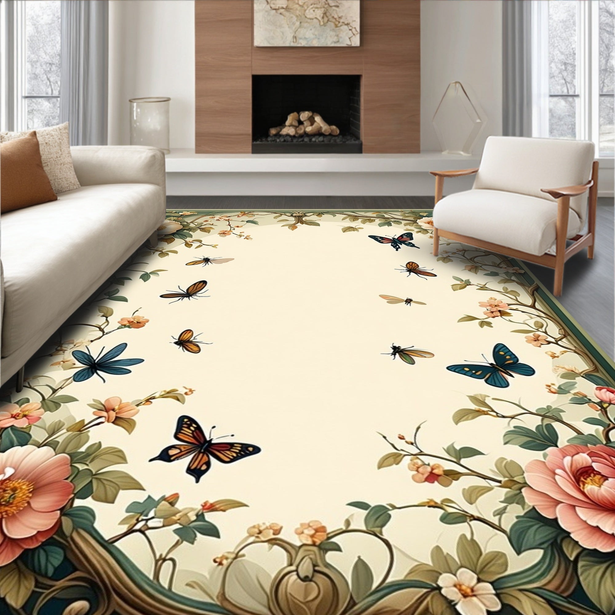 Floral Butterflies and Branches Rug